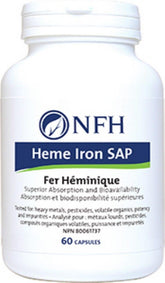 NFH Heme Iron SAP, 60 Vegan Capsules - Dietary Heme Iron For More Absorption, Superior Bioavailability, Support Maximal Human Intestinal Absorption, Helps In Maintenance Of Good Health - Nature's Source Inc