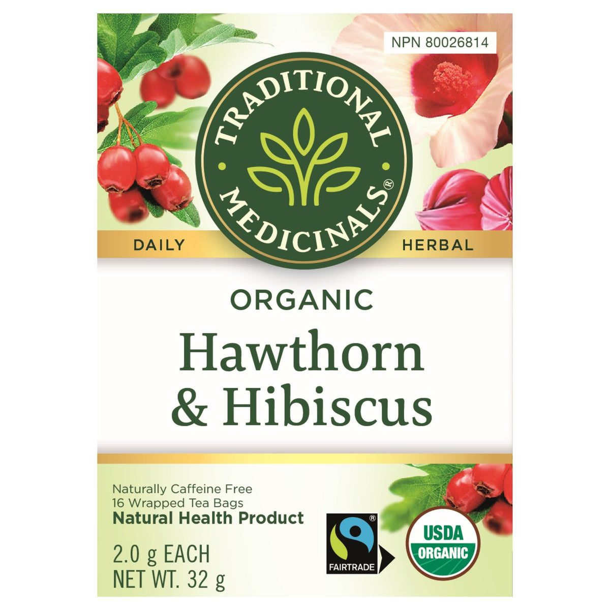 Traditional Medicinals Organic Hawthorn & Hibiscus Tea 16 Count