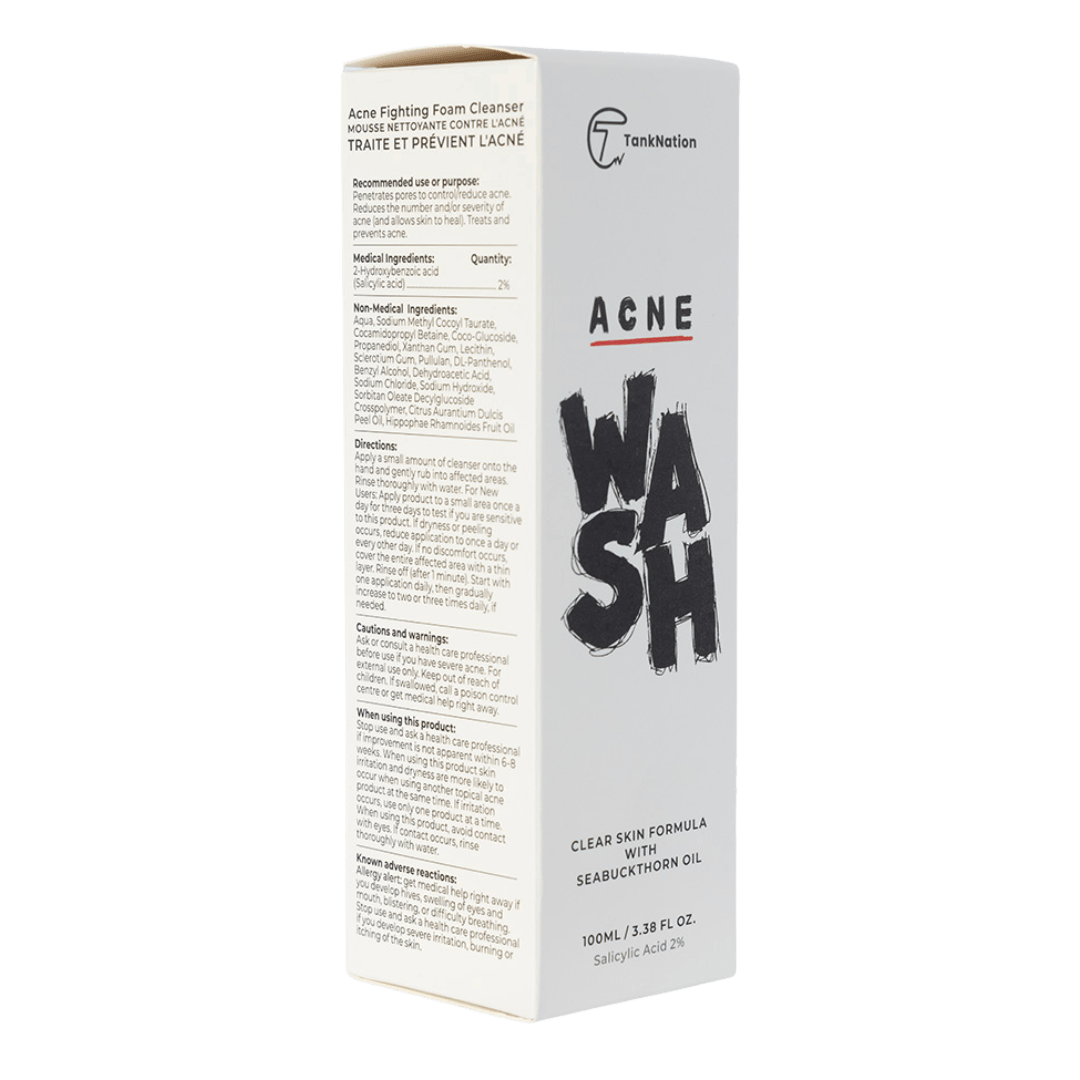 Tank Nation Acne Fighting Foam Cleanser Face Wash 100ml - Gentle Cleanser That Effectively Treats Acne-Prone Skin, Reduces Inflammation, Freshly Scented With a Citrus Scent