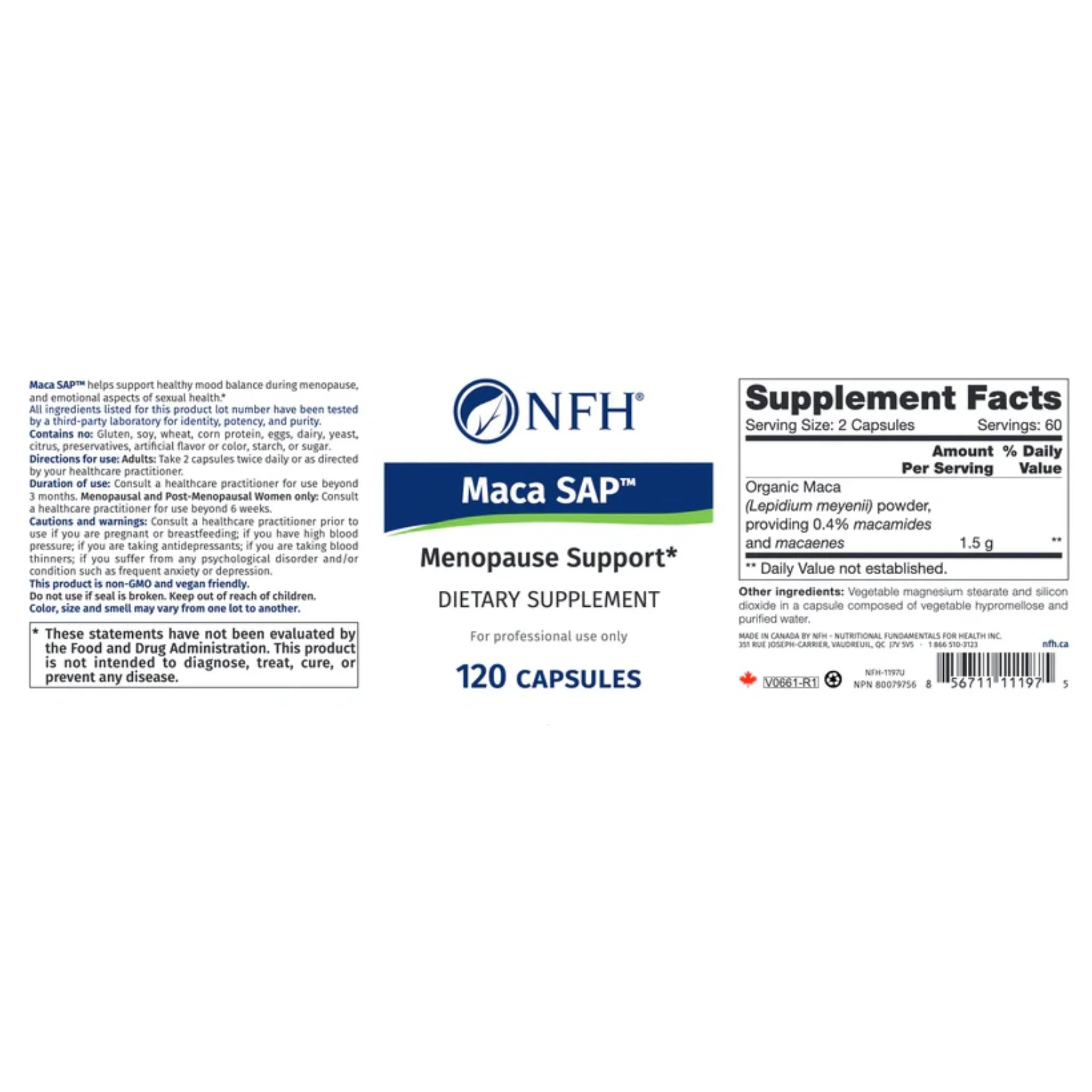 NFH Maca SAP 750mg 120 Capsules - Nature's Source Inc