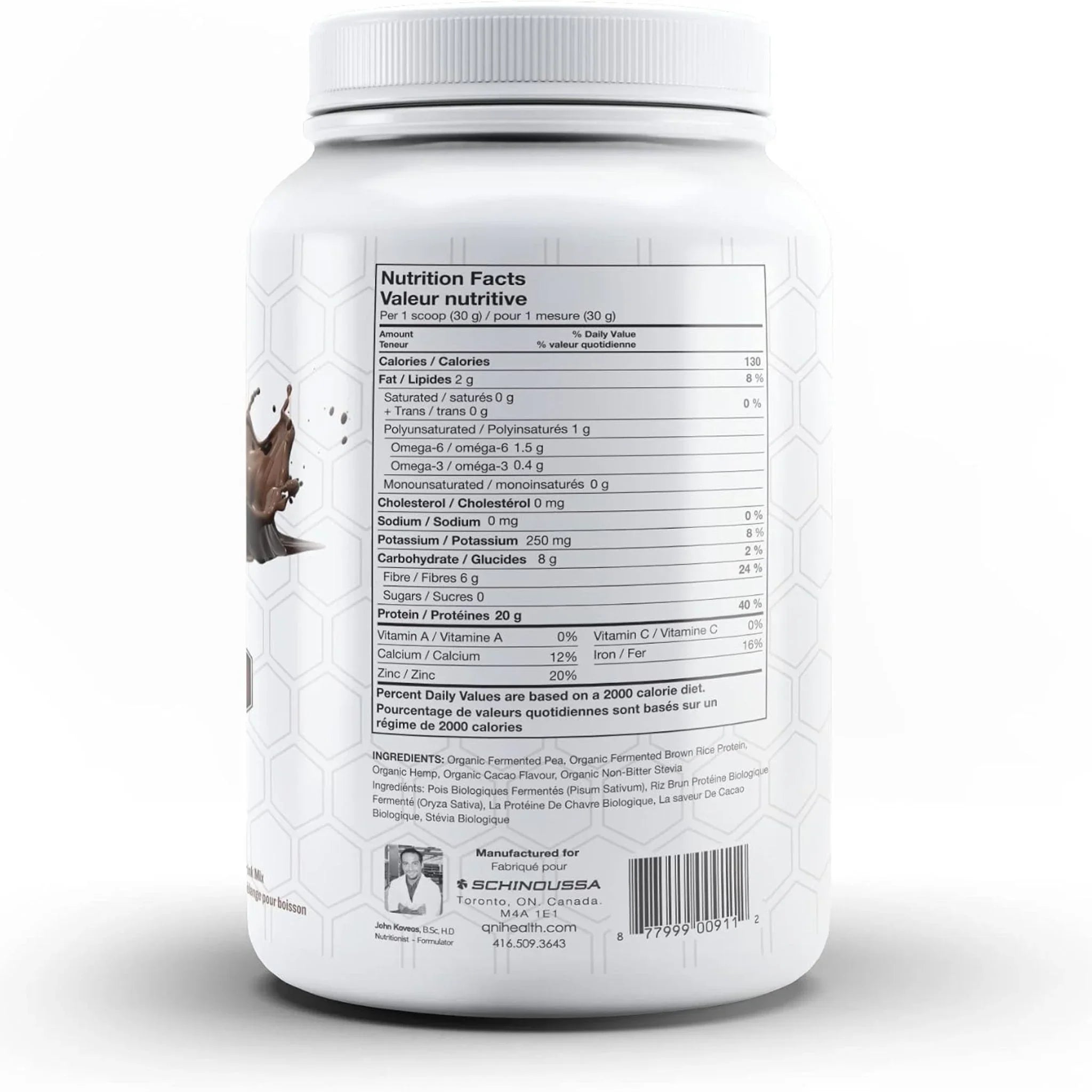 Schinoussa Raw Vegan Protein Chocolate 454g - Nature's Source Inc
