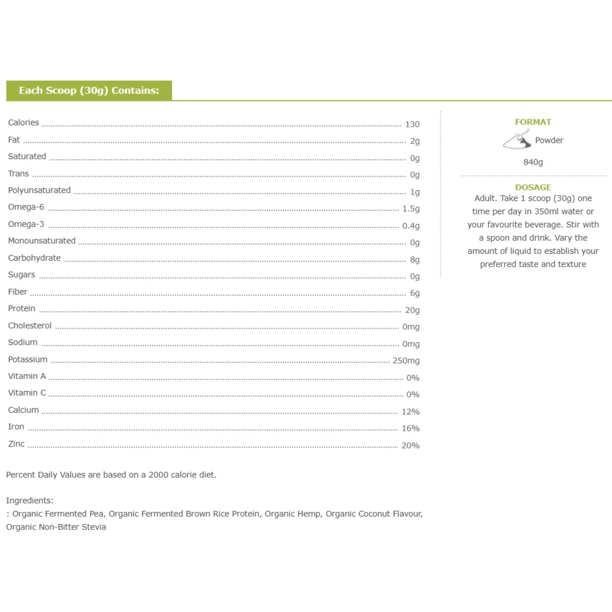 Schinoussa Raw Vegan Protein Coconut 840g