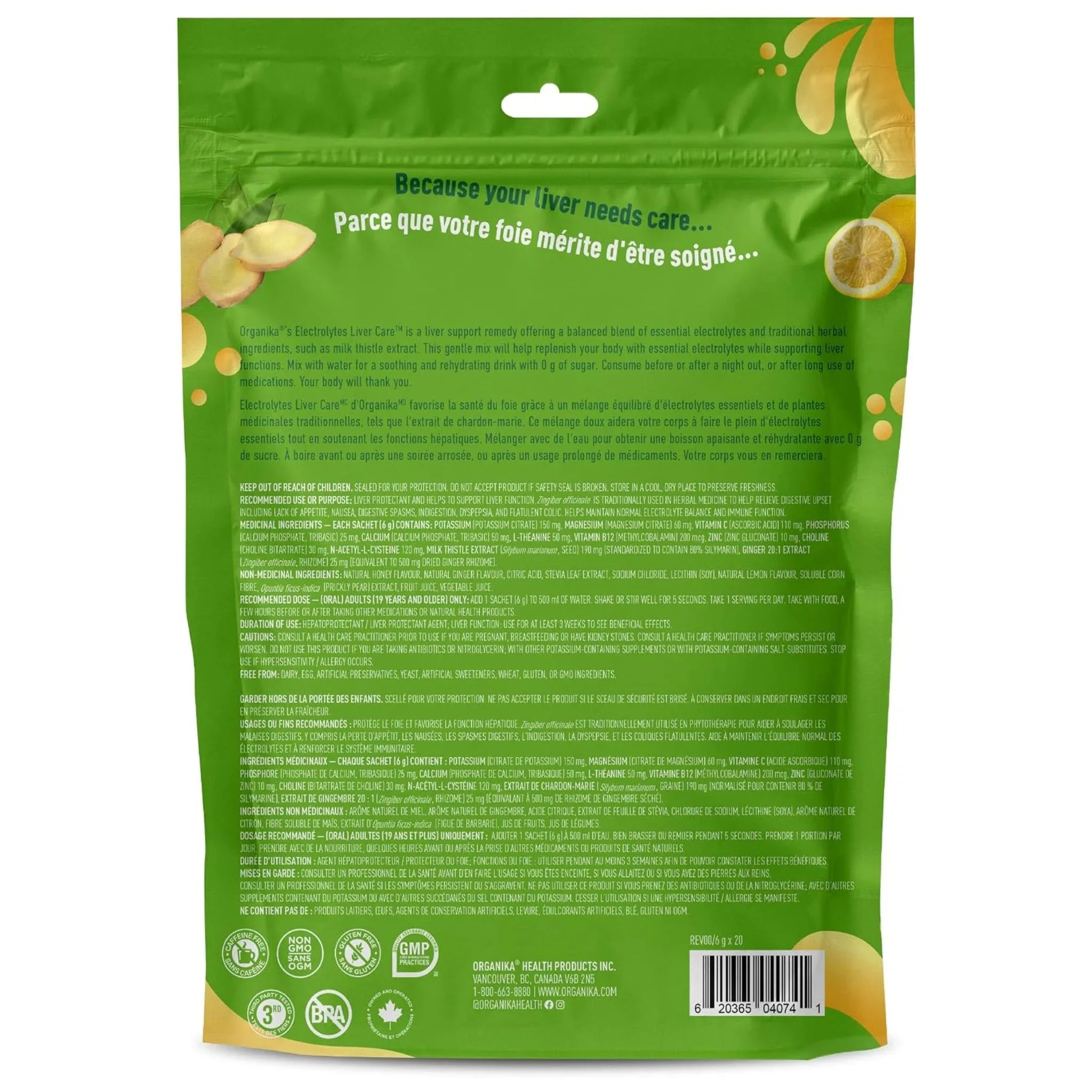 Organika Electrolytes Liver Care Lemon Honey Ginger 20 Sachets