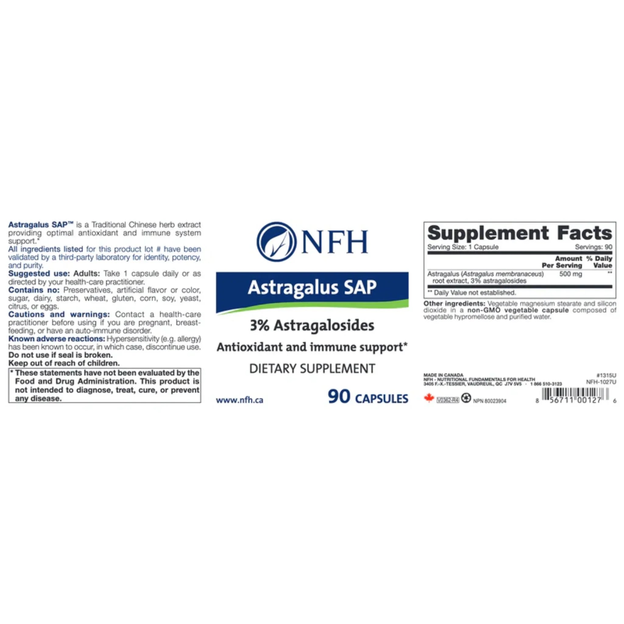 NFH Astragalus SAP 90 capsules - Nature's Source Inc