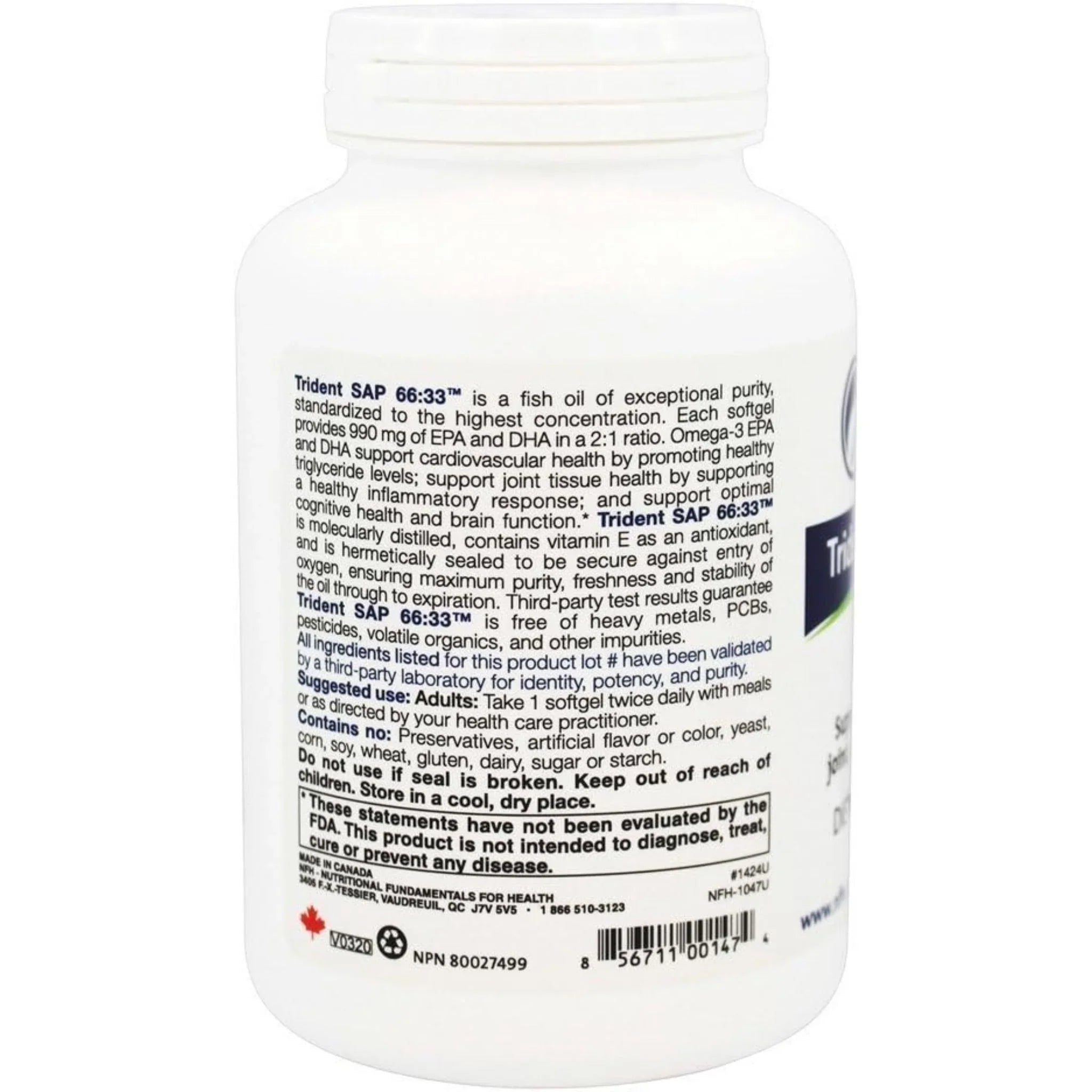 NFH Trident SAP 66:33 (Omega 3) (660 mg EPA 330 mg DHA/Softgels) 120 Softgels - Nature's Source Inc