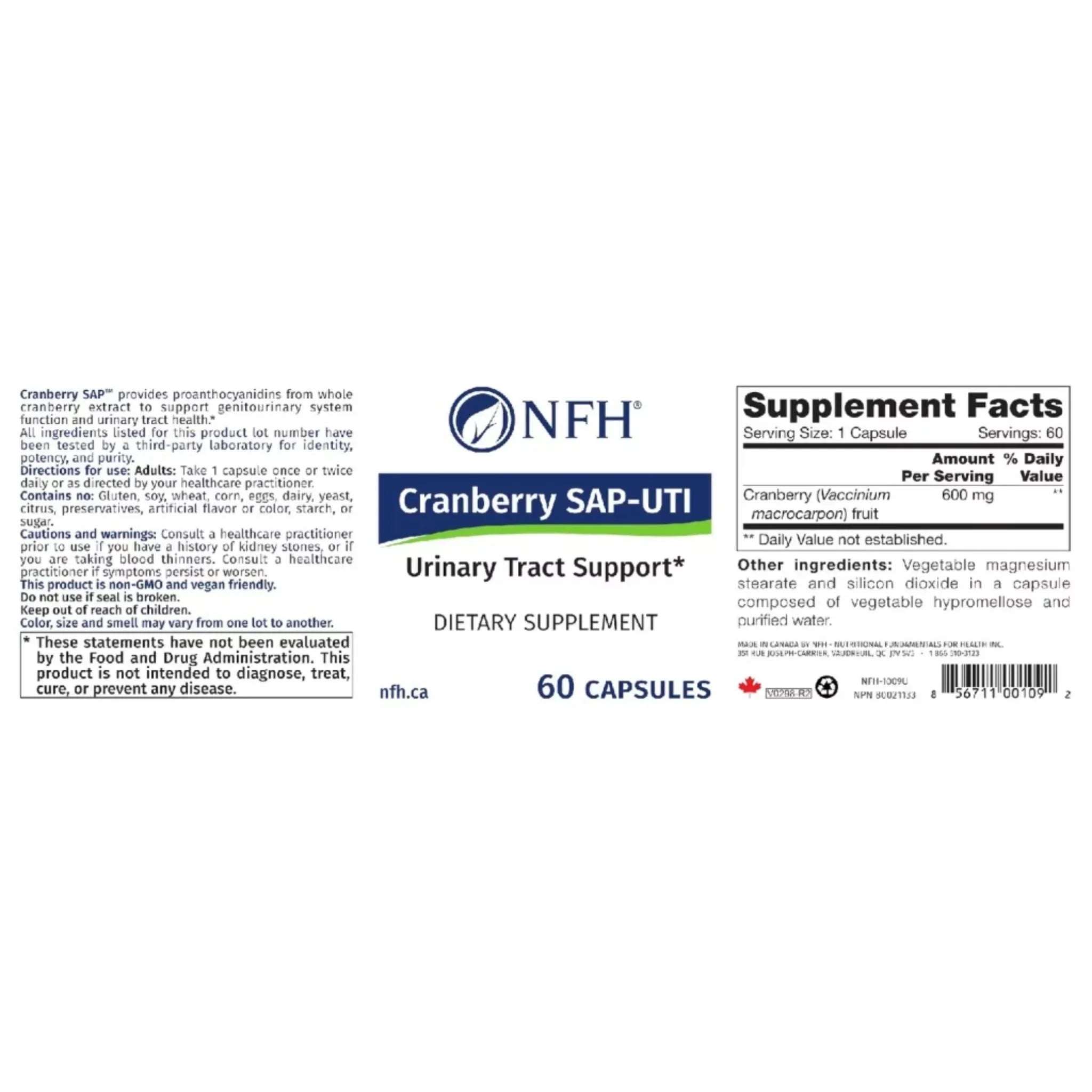 NFH Cranberry SAP-UTI 60 capsules - Nature's Source Inc