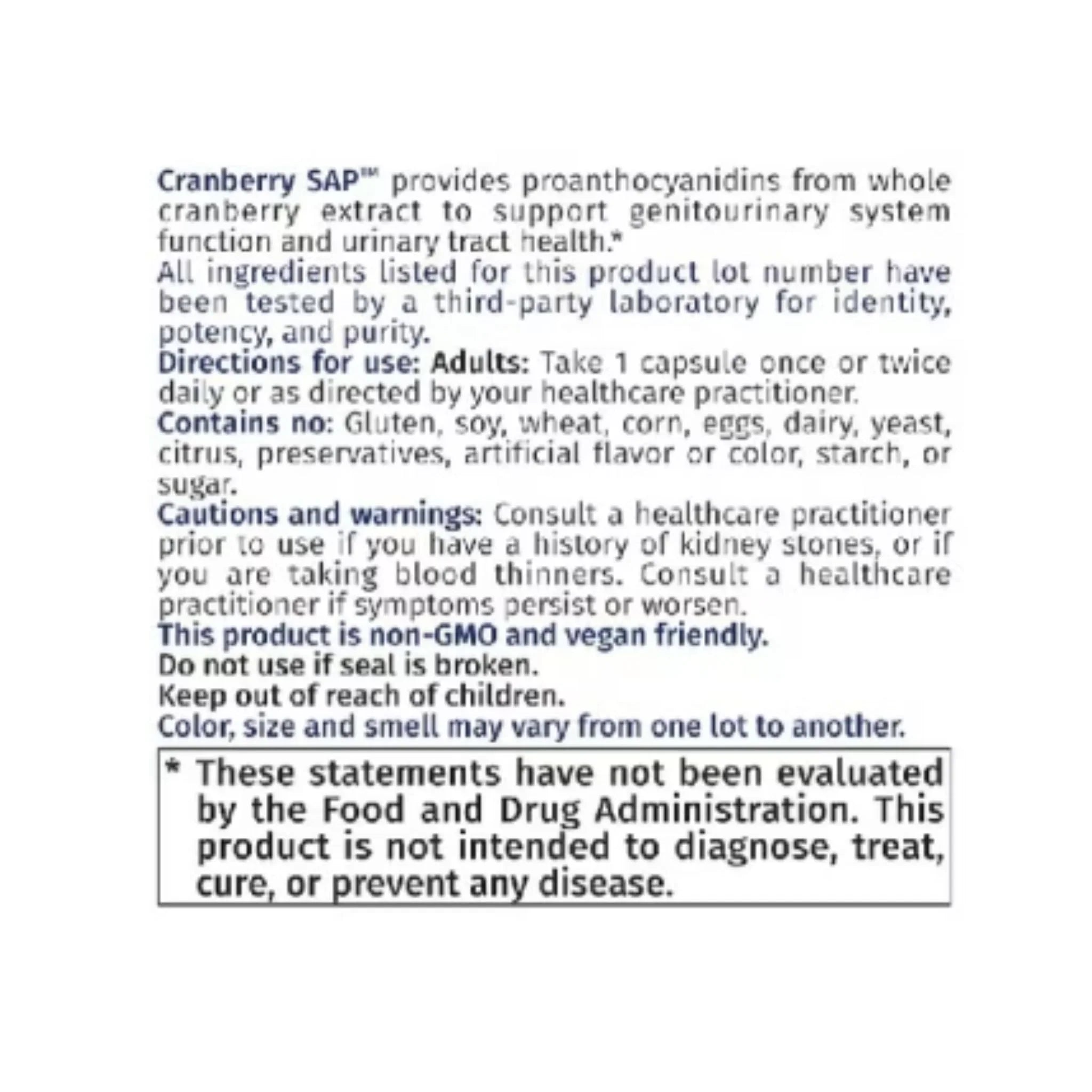 NFH Cranberry SAP-UTI 60 capsules - Nature's Source Inc