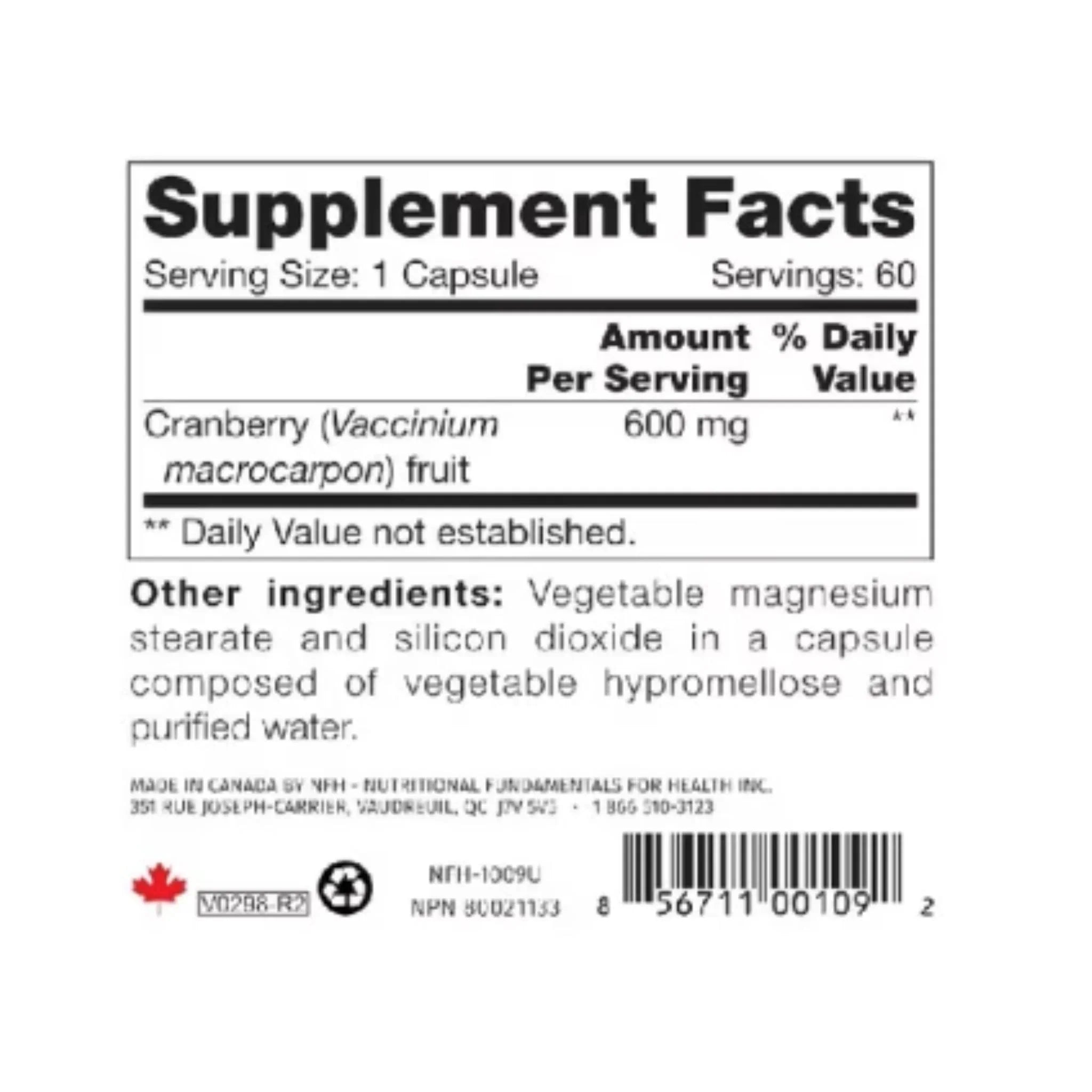 NFH Cranberry SAP-UTI 60 capsules - Nature's Source Inc