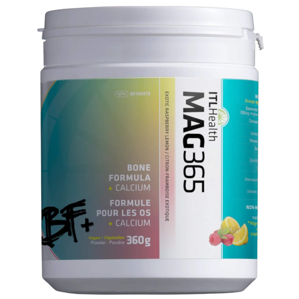ITL Health MAG365 Magnesium BF+ Exotic Raspberry Lemon 360g - Promotes Bone Health, Immunity, And Hormone Balance, Suitable For Athletes Or For Those With Existing Bone Conditions, Vegan And Allergen-Free