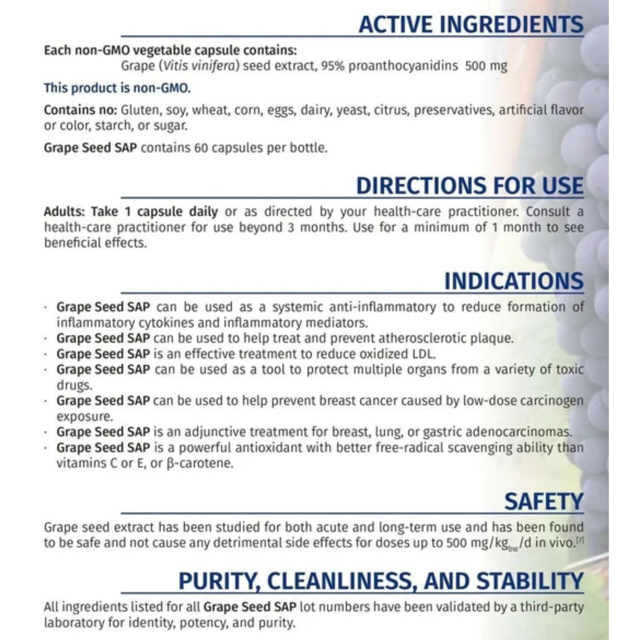NFH Grape Seed SAP 60 capsules - Nature's Source Inc