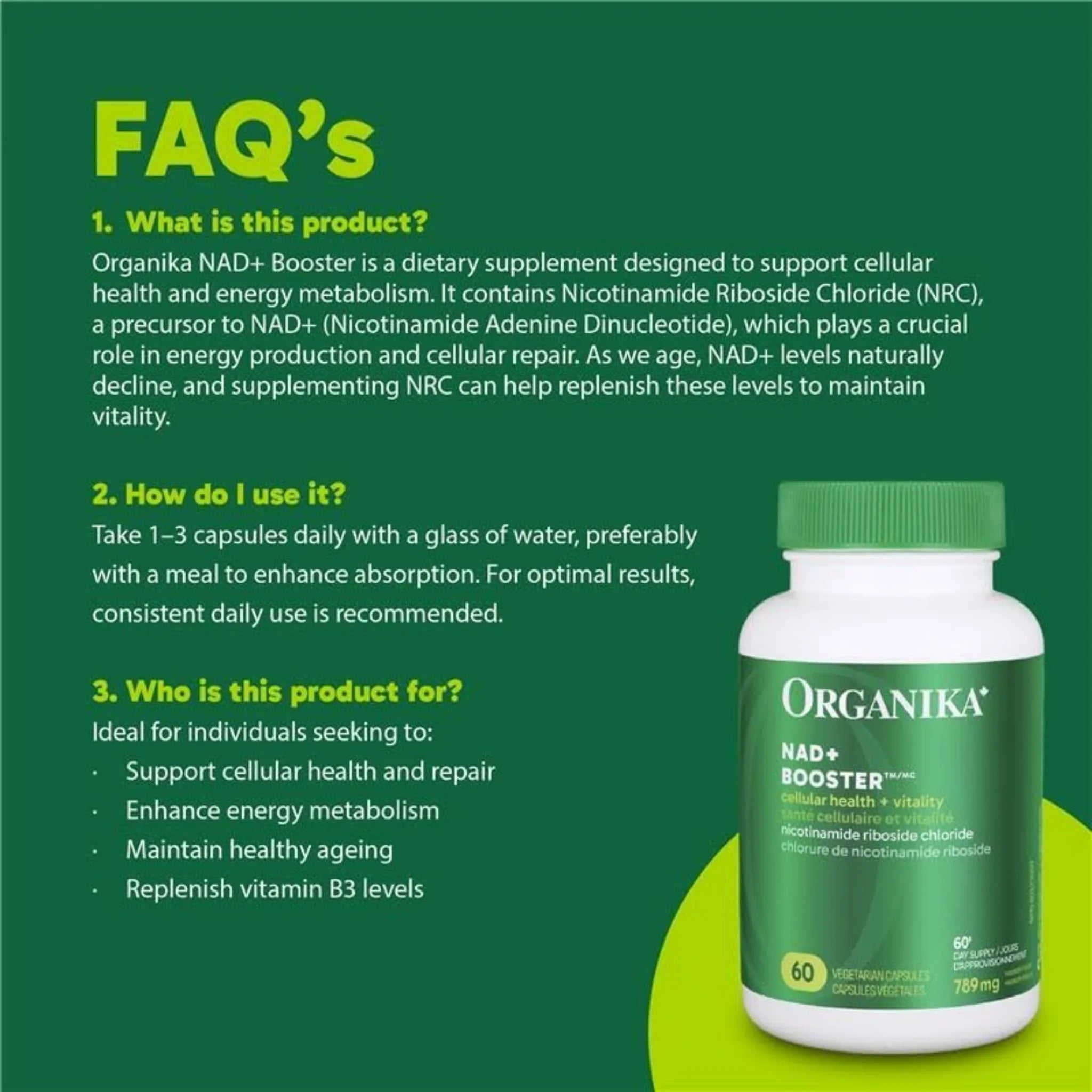 Organika NAD+ Booster 60 Vegan Capsules - Nature's Source Inc