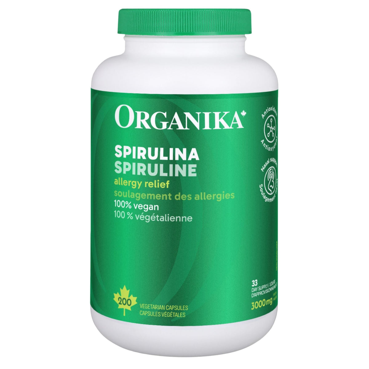 Organika Spirulina 500mg 200 Vegetarian Capsules - Nature's Source Inc