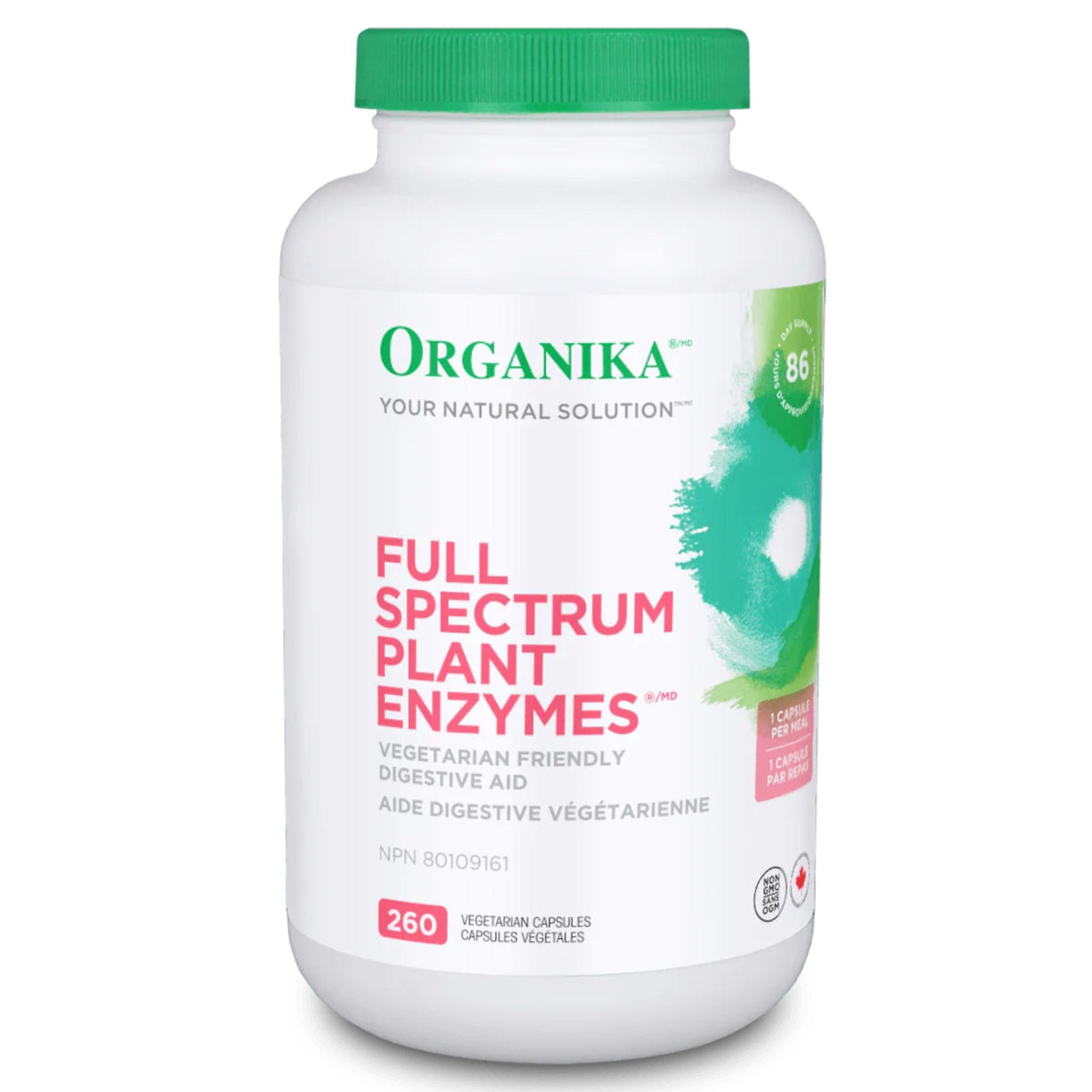 Organika Plant Enzymes Full Spectrum 500mg 260 Vegetarian Capsules