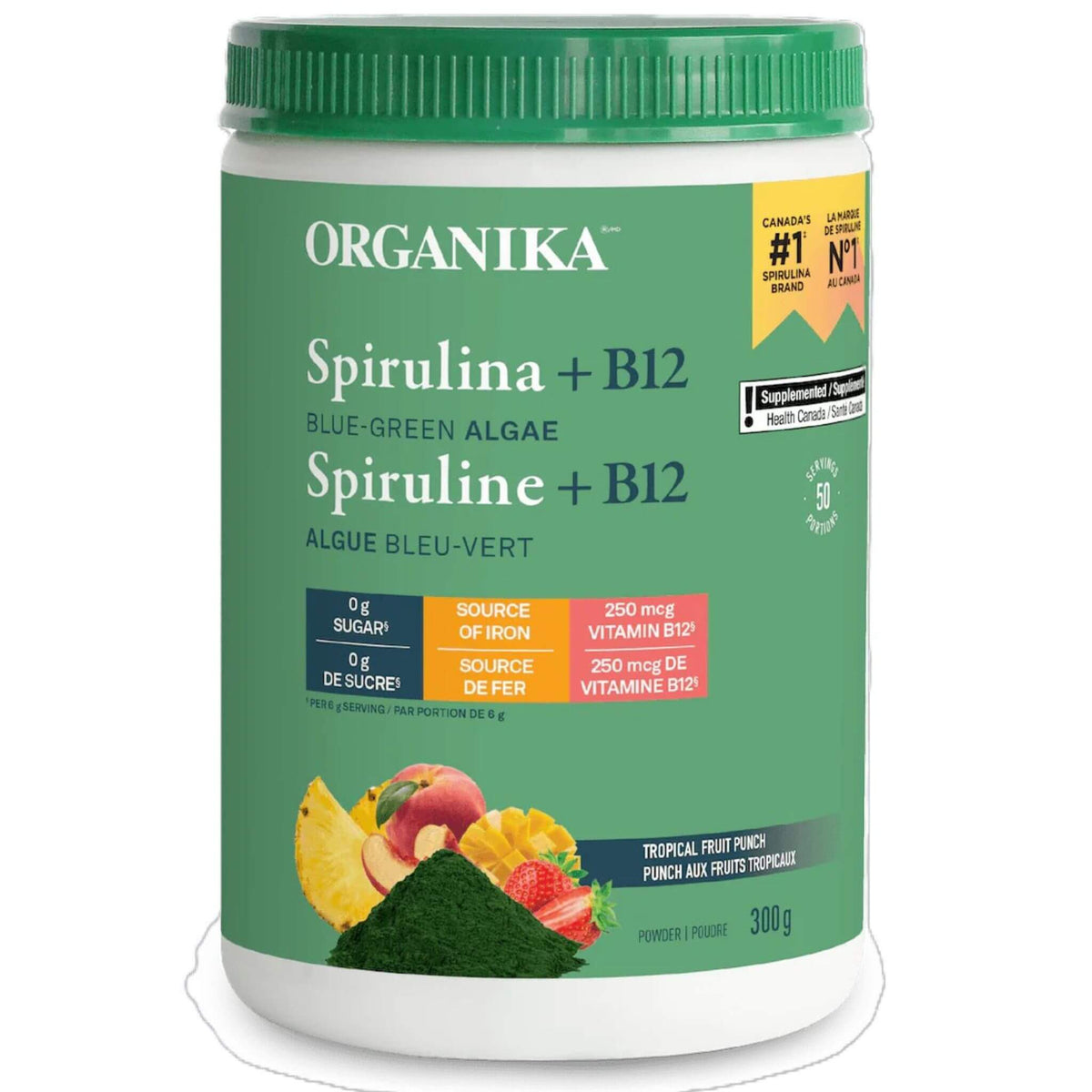 Organika Spirulina + B12 Tropical Fruit Punch 300g - Rich in Antioxidants, Supports the Immune System, A Superfood Reducing Symptoms of Seasonal Allergies