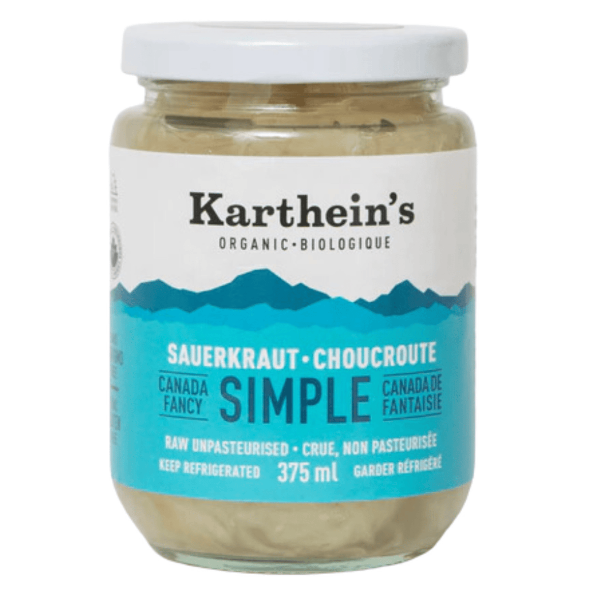 Karthein's Organic Simple Sauerkraut Plain 375ml - Add a Tangy and Flavorful Touch to Meals, Rich in Probiotics and Beneficial Nutrients, A Healthy, Gut-Friendly Food