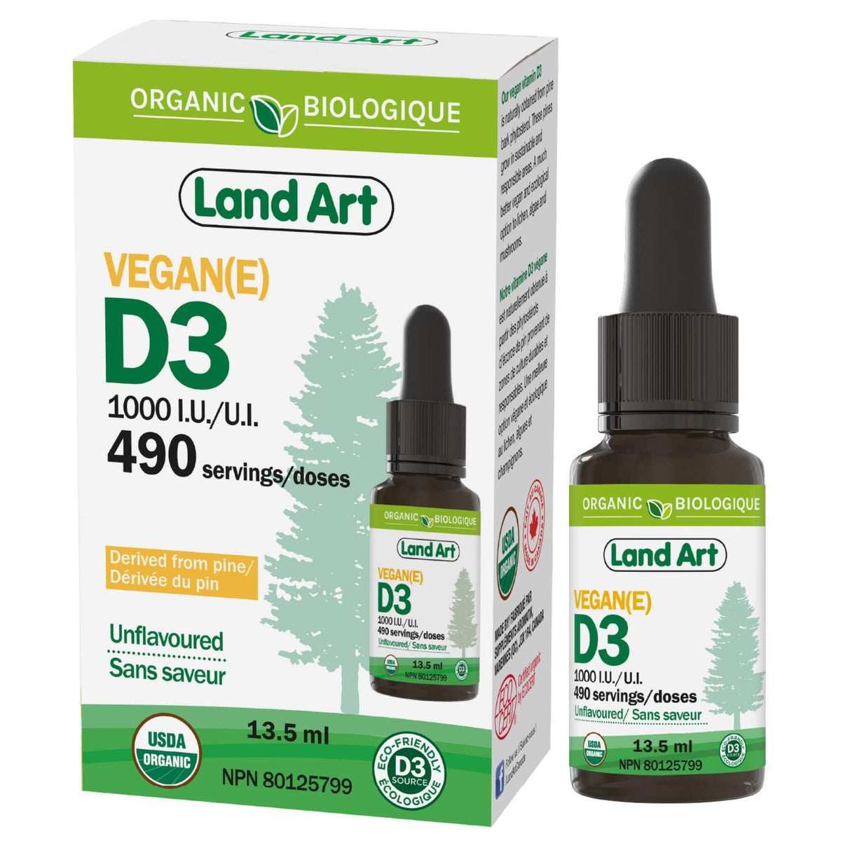 Land Art Organic Vegan Vitamin D3 1000IU 13.5ml