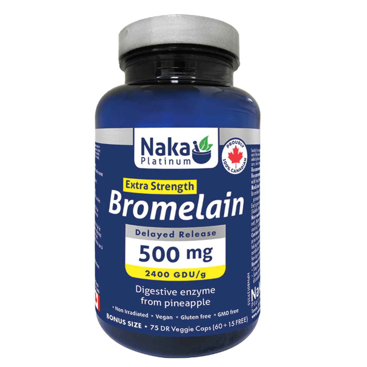 Naka Platinum Bromelain 500mg 75 Vegan Capsules - Relieve  Symptoms, Supports Cardiovascular Health, Ulcerative Colitis, and Sinus Infection, Possess Anti-Inflammatory