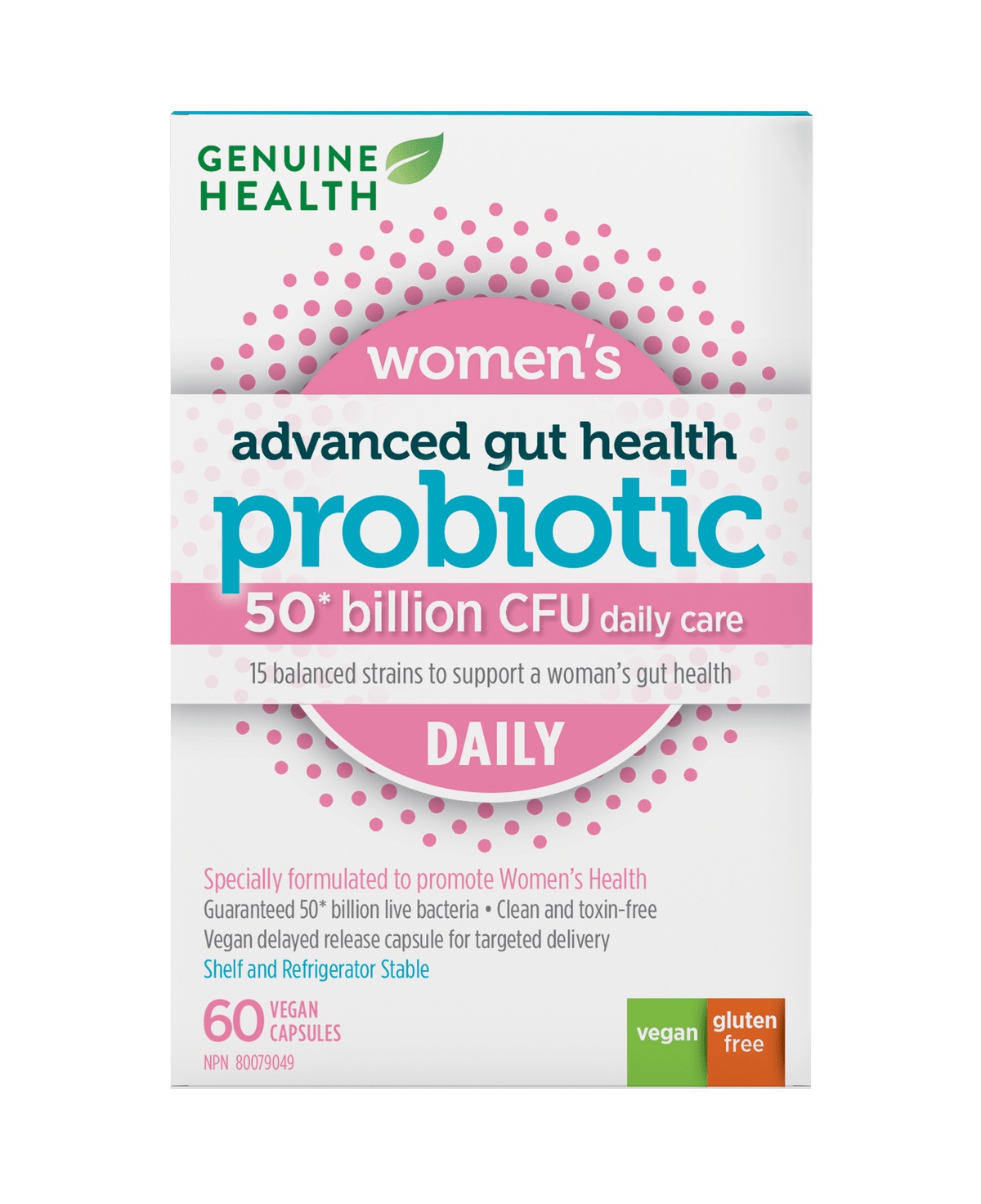 Genuine Health Advanced Gut Health Probiotic Women's Daily 50 Billion CFU 60 Capsules - Support Women's Stress, Gut, Skin, Vaginal And Immune System Health