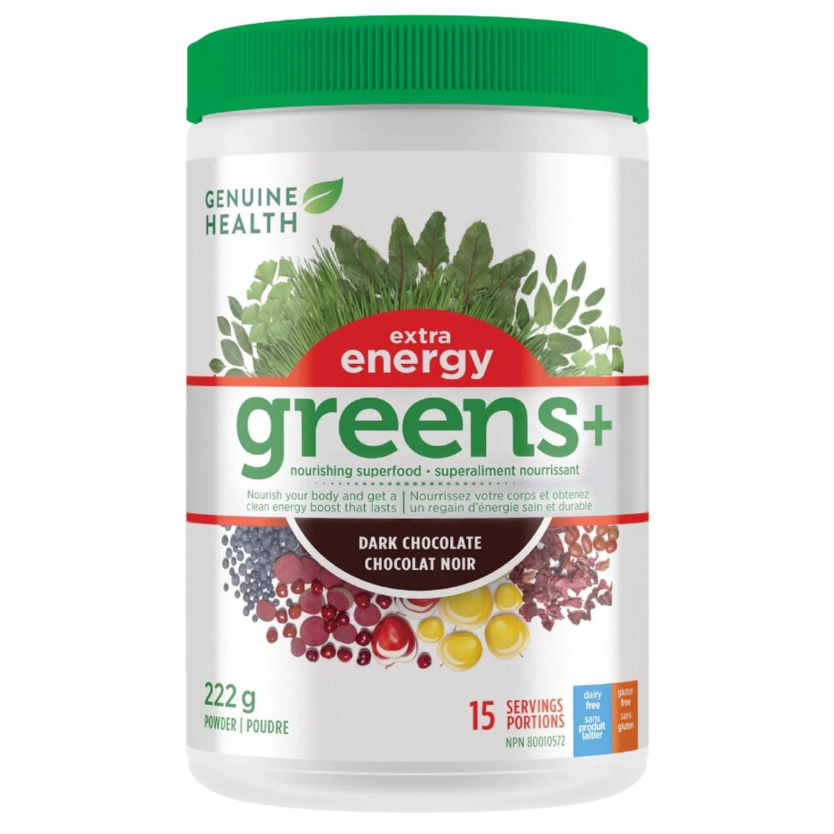 Genuine Health Greens + Extra Energy Dark Chocolate 222g - Boosts Focus & Concentration, Balances the Digestive Tract, Promotes Alertness, Energy, Stamina, and Peak Athletic Performance
