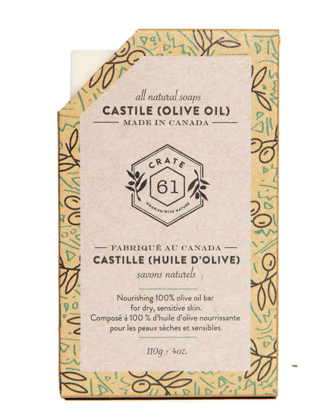 Crate 61 Soap Bar Castile - 100% Olive Oil 110g - Plant Based Cold Process Natural Bar Soap for Face and Body