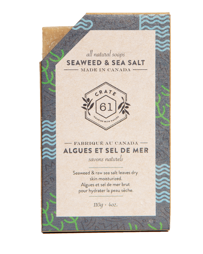 Crate 61 Soap Bar Seaweed and Sea Salt 110g - Pure and Unrefined Sea Salt and Canadian Seaweed From the Shores of British Columbia