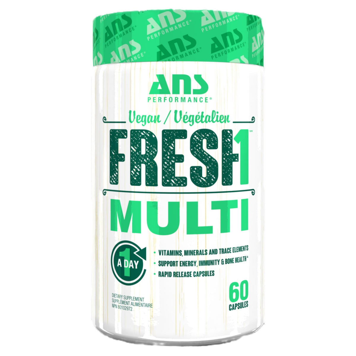 ANS Performance Fresh1 Vegan Multivitamin 60 Capsules - Support Bone Health With Vitamin D + K2, Powerful Immune Support, Complete Vitamins, Minerals And Trace Elements, Strong Antioxidant Action
