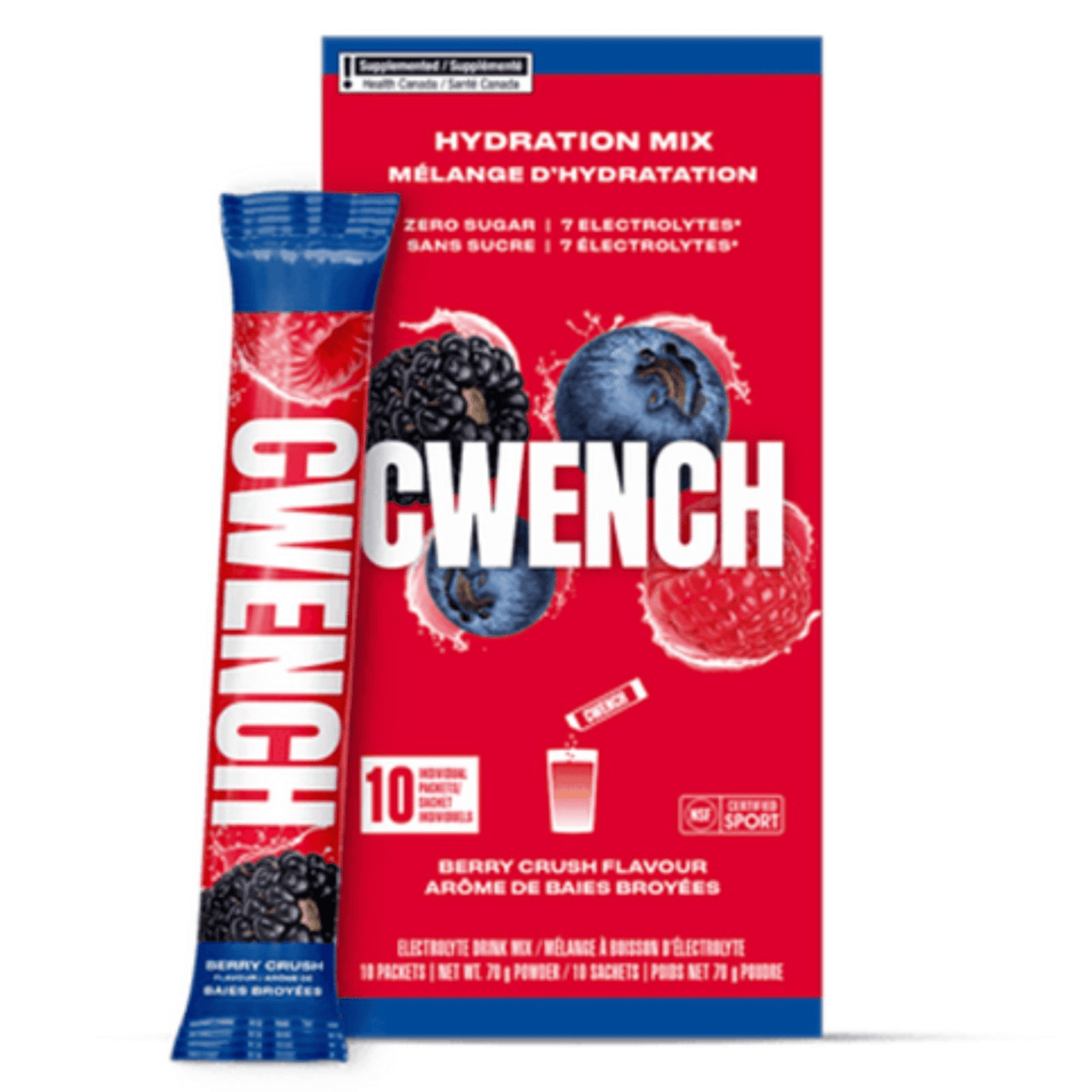 Cwench Hydration Mix Berry Crush 10ct - Provides Instant Hydration, Great in Taste With a Variety of Flavors, On-The-Go Hydration Mix Packet