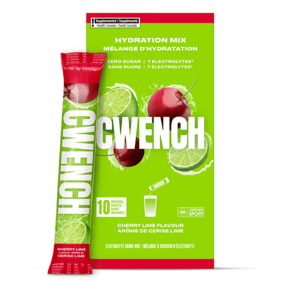 Cwench Hydration Mix Cherry Lime 10ct - Helps to Stay Hydrated Throughout the Day, A Combination of Cherries Sweetness With the Zesty Lime Twist, Ideal for Keeping Hydrated and Performing at Your Best