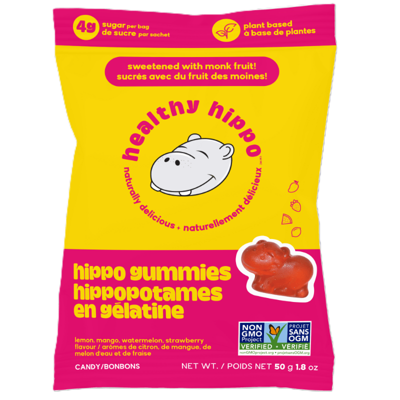 Healthy Hippo Hippo Gummies Lemon, Mango, Watermelon, Strawberry 50g - Plant-Based Gummy Candy Sweetened With Monk Fruit, Contains High-Quality Ingredients, Gut-Friendly, High In Fibre