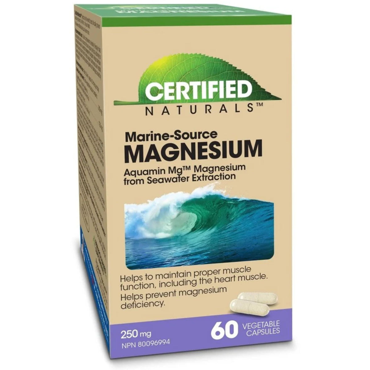 Certified Naturals Marine Magnesium 250mg 60 Vegan Capsules - Helps To Maintain Proper Muscle Function, Including The Heart, Muscle, Promotes Energy Metabolism, Tissue Formation, Bone Development, Good For Cardiovascular Health