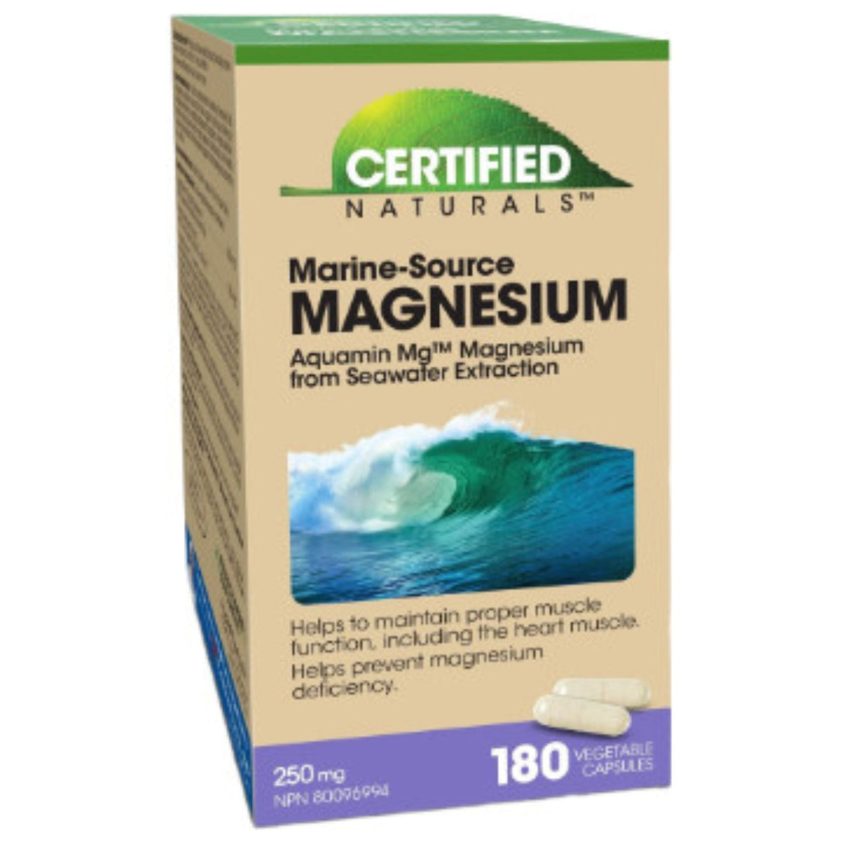 Certified Naturals Marine Magnesium 250mg 180 Vegan Capsules - Promotes Energy Metabolism, Tissue Formation, And Bone Development, Helps To Maintain Proper Muscle Function, Including The Heart Muscle