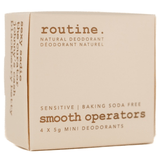 Routine Smooth Operators Deodorant Minis Kit 4x5g - Four 5g Minis in Adorable Kit, Includes Mini Each of Baking Soda Free (BSF): Sexy Sadie, The Curator, Blackberry Betty and Johnny's Cash