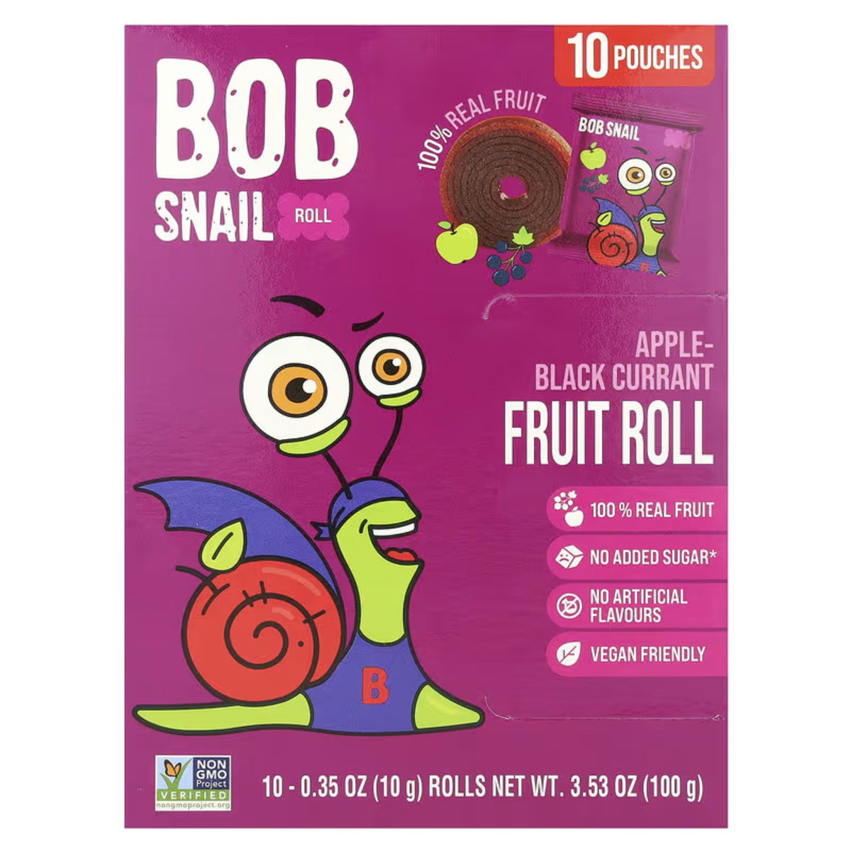 Bob Snail Apple-Black Currant Rolls 100g - Delicious Source of Essential Nutrients, Affordable On the Go Snack, Suitable for Kids and Adults