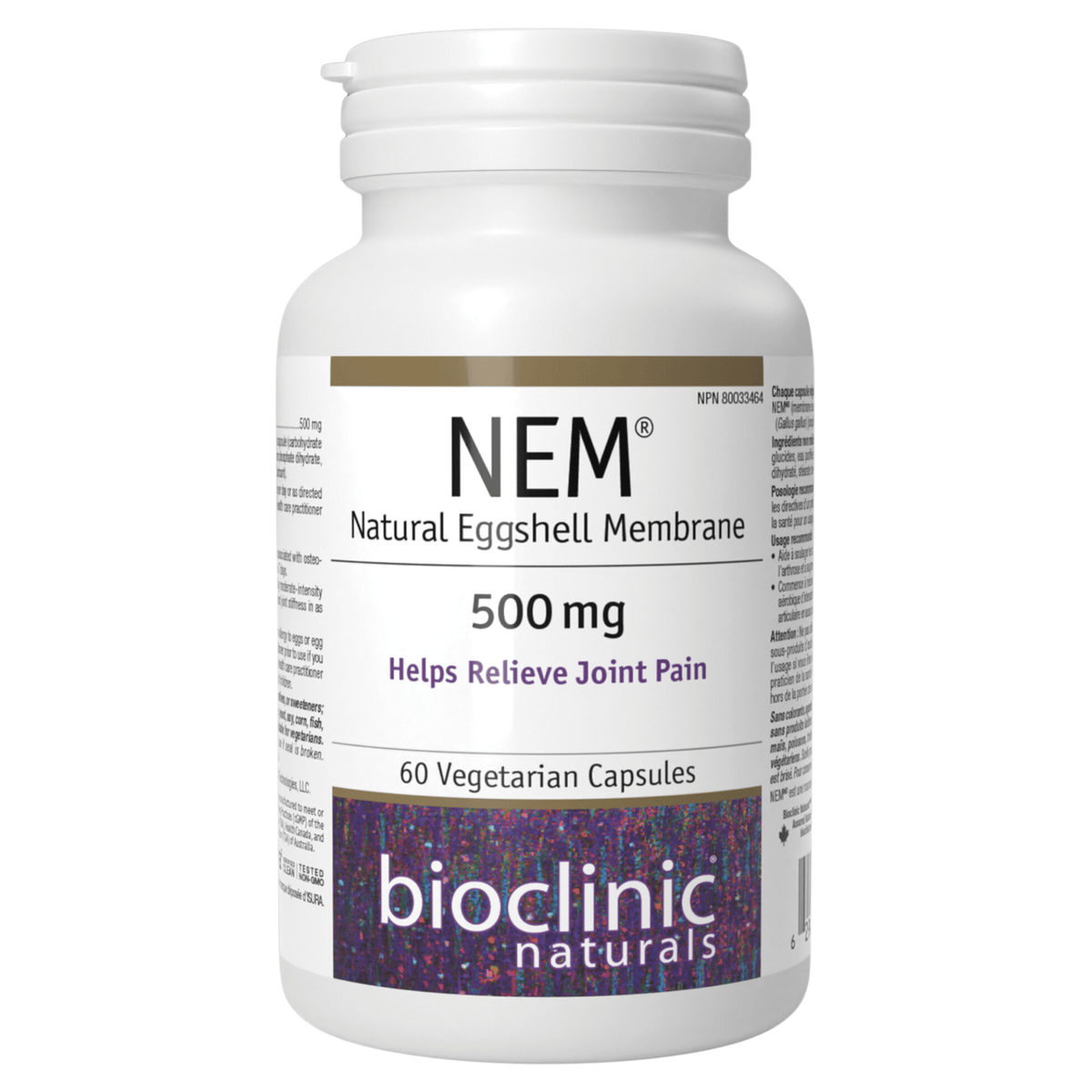 Bioclinic Naturals Natural Eggshell Membrane (NEM) 500mg 60 Vegetarian Capsules