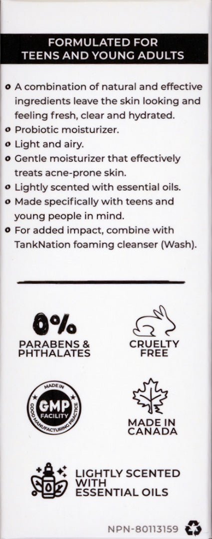 Tank Nation Acne Zapping Moisturizer Cream 50ml - Suitable for Acne Treatment, Gentle Formulation for Sensitive Skin, Provides Hydration, Contains Essential Oils, and Extracts for Skin Care Routine