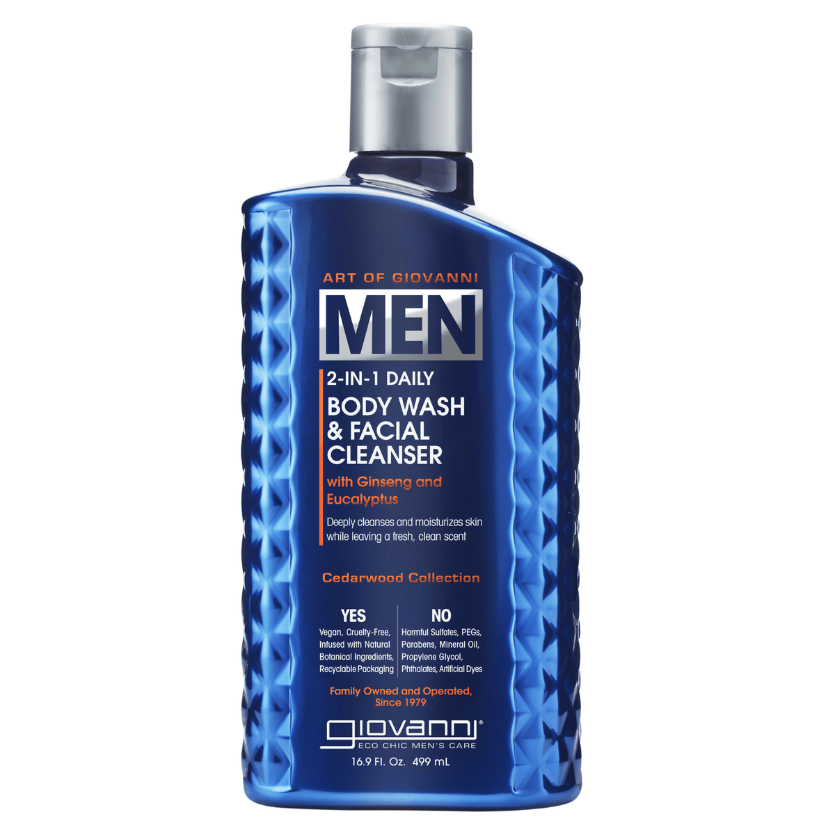 Giovanni Men's 2-1 Daily Body Wash & Facial 499ml - Clarifies And Eliminates Your Skin Impurities, Leaves Skin Moisturized And Refreshed, Long-Lasting Fresh Scent, Suitable For All Skin Types