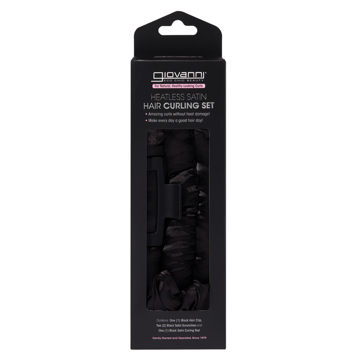 Giovanni Heatless Hair Curling Set Black - Promotes Natural, Healthy-Looking Curls Without Heat Damage, Unique, Flexible Satin Curling Rod Provides Smooth, Frizz-Free Waves And Curls