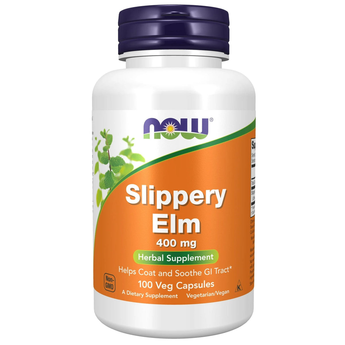 NOW Slippery Elm 400mg 100 Veg Capsules - Herbal Supplement Helps Coat and Soothe GI Tract, Assured GMP Quality