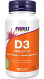 Now D-3, 2500IU 180 Softgels - Supports Bone Health, Promote Potency, Prevents Vitamin D Deficiency