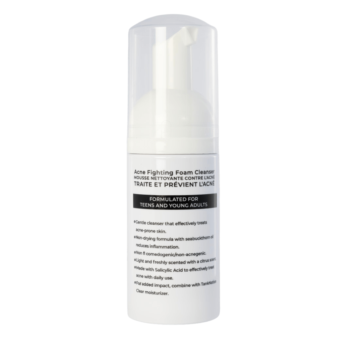 Tank Nation Acne Fighting Foam Cleanser Face Wash 100ml - Gentle Cleanser That Effectively Treats Acne-Prone Skin, Reduces Inflammation, Freshly Scented With a Citrus Scent