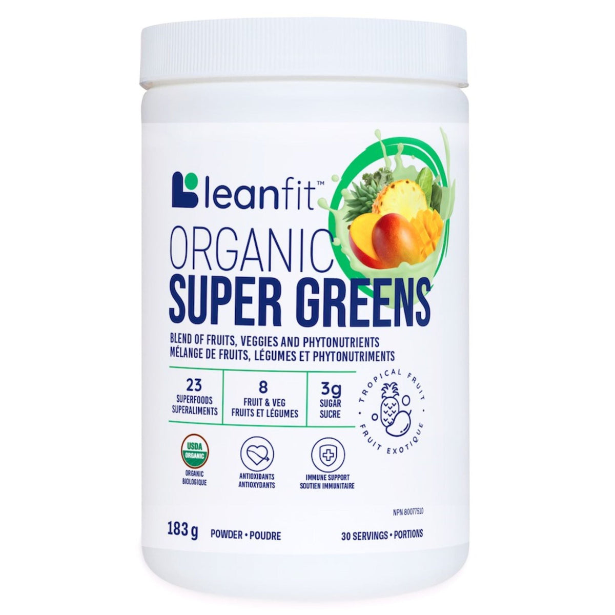 LeanFit Organic Super Greens Tropical Mango 178g
