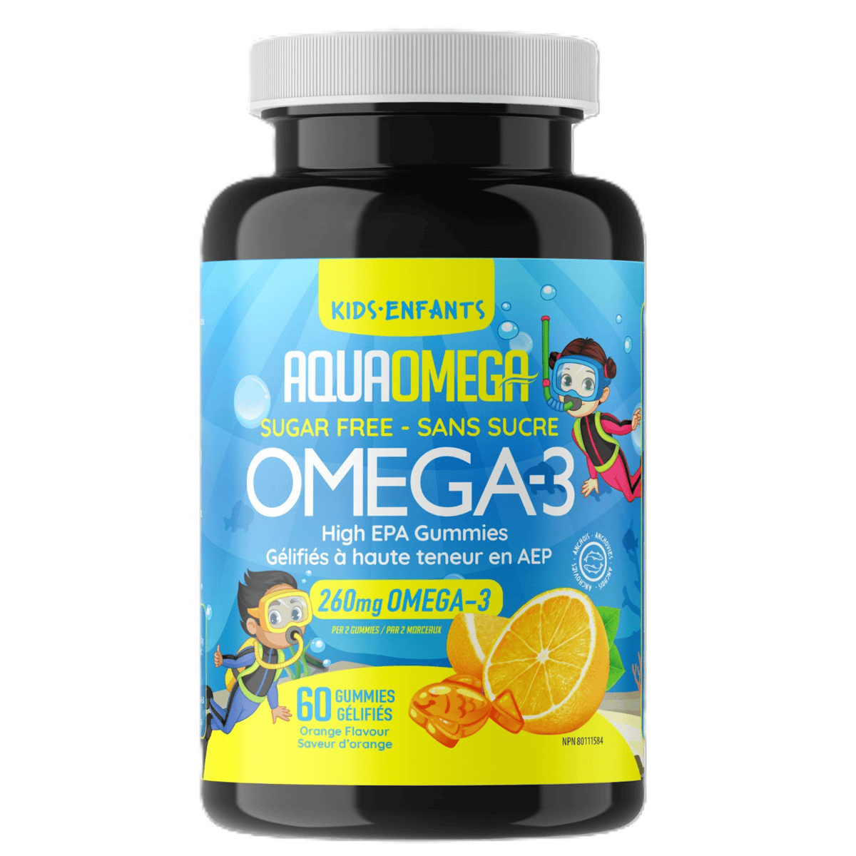 AquaOmega Kids Omega-3 High EPA Orange 60 Gummies - Improve Brain Function and Mood in Children, Promotes Memory, and Brain Development in Children