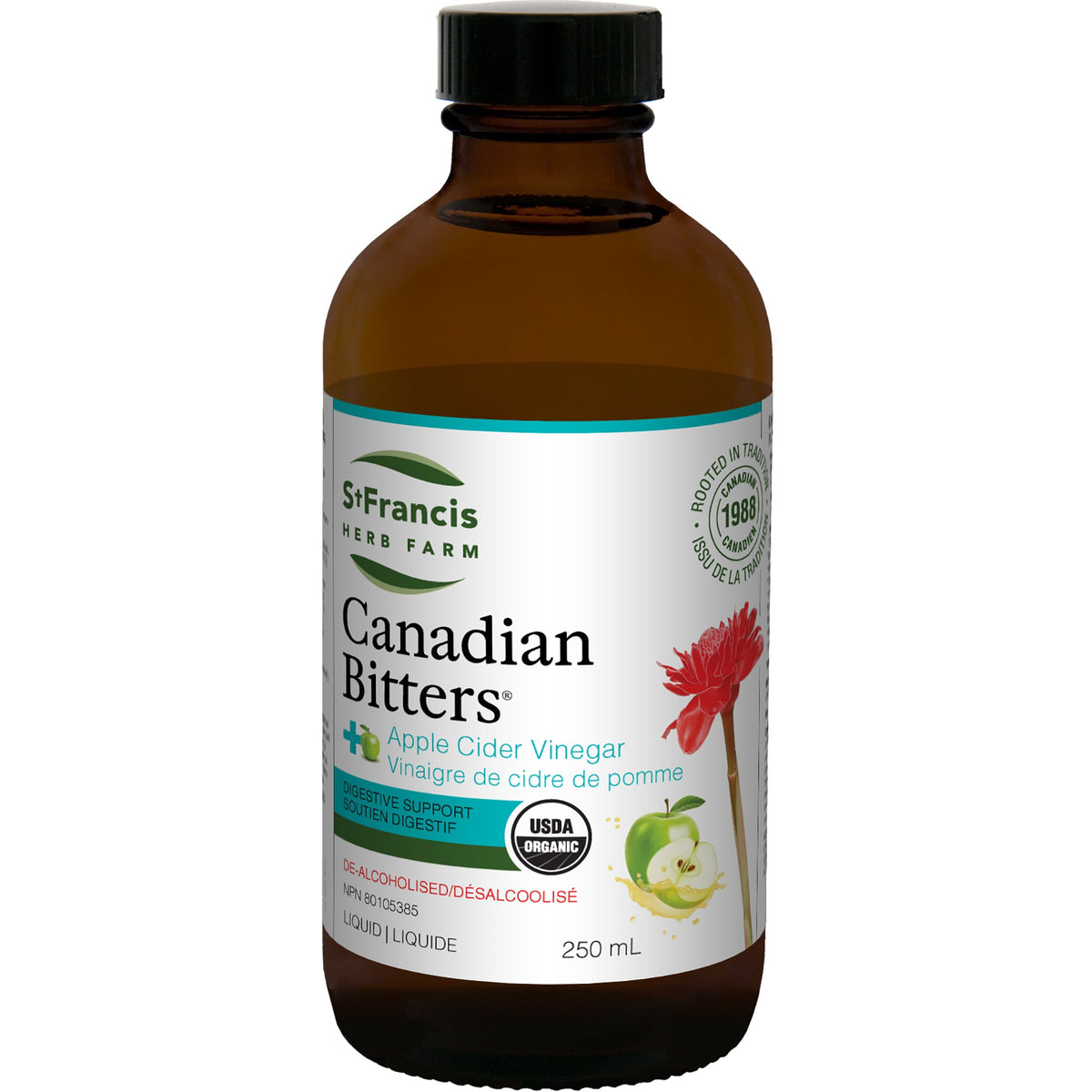 St. Francis Canadian Bitters + Apple Cider Vinegar 250ml - Supports Healthy Digestion and Immune System, Prevents Nausea, Optimizes Nutrient Absorption