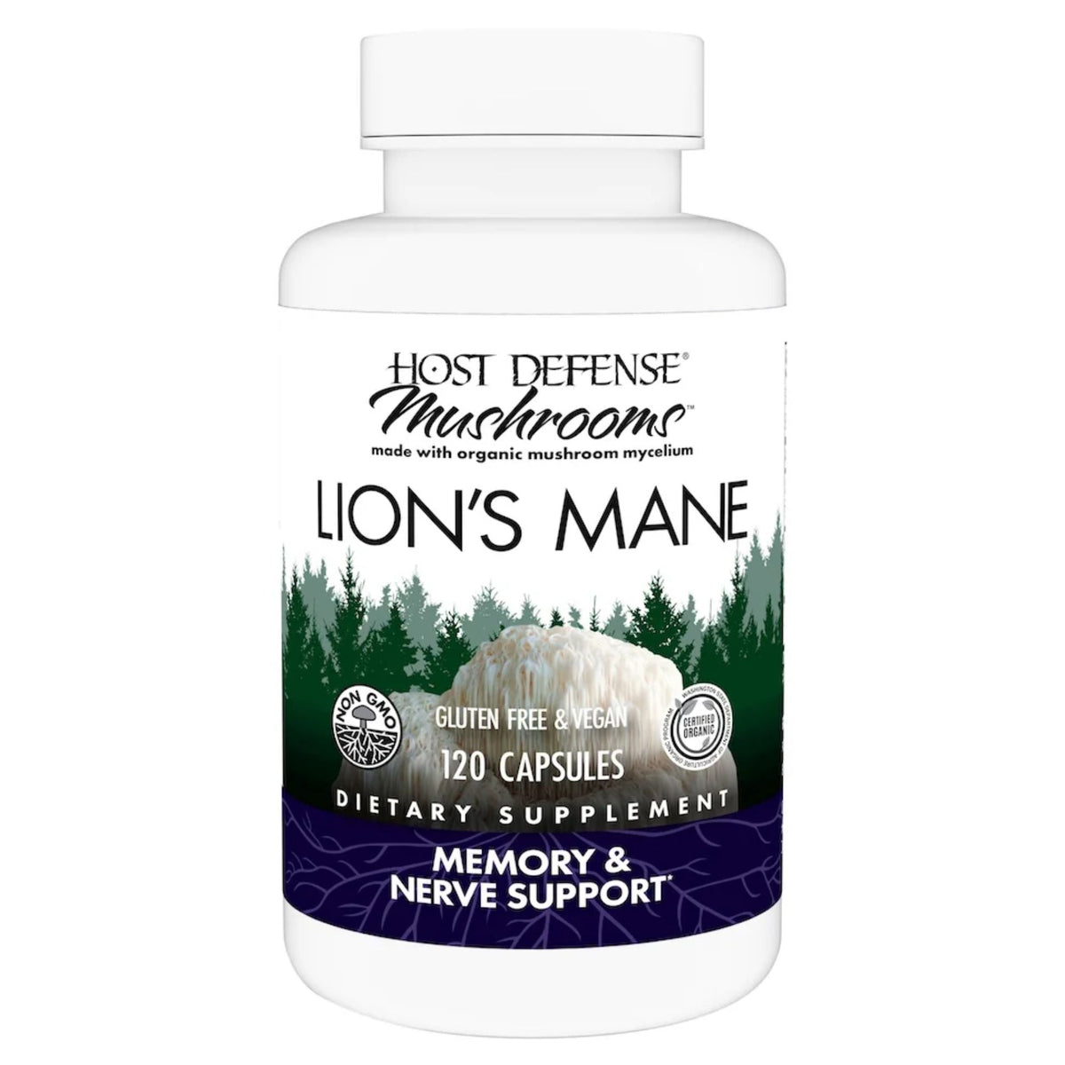 Host Defense Lion's Mane 120 Capsules - Promotes Mental Clarity, Focus, Memory And Nervous System, Supports Balanced Immune Response And Nervous System Health