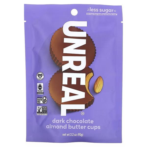 Unreal Dark Chocolate Almond Butter Cups 90g - Made of Deliciously Rich Dark Chocolate and Creamy Almond Butter, Contains Simple Ingredients, High Quality Tasty Snack