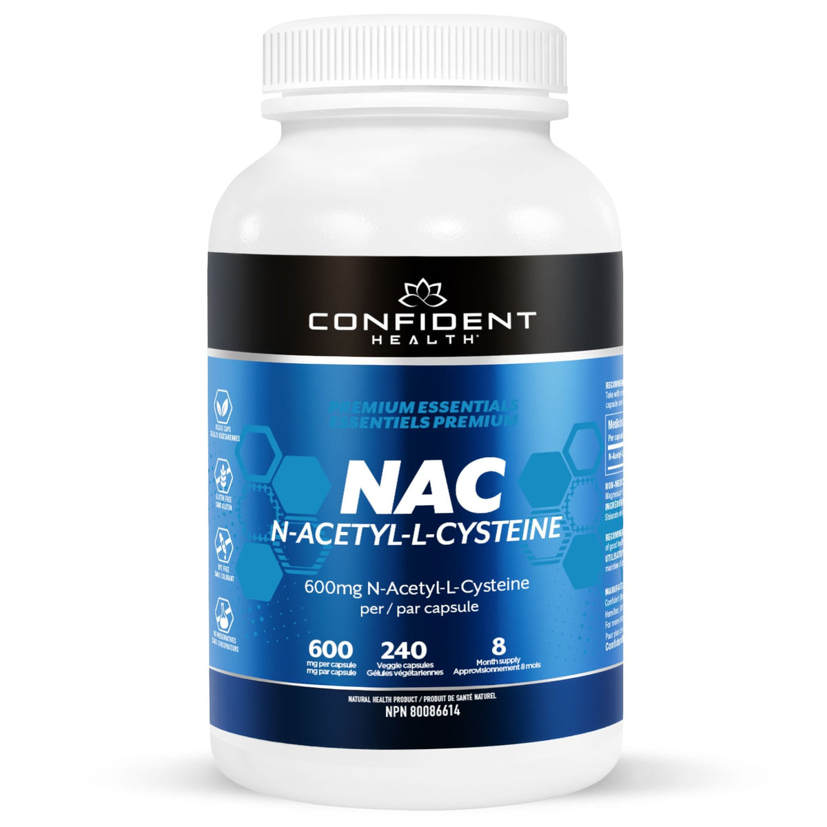 Confident Health NAC 600mg 240 Vegetarian Capsules