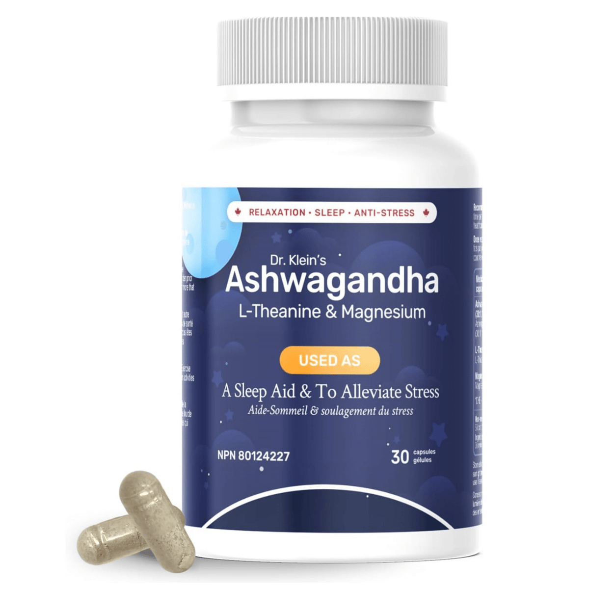 Dr. Klein's Ashwagandha PM 30 Capsules - Reduce Stress and Anxiety, Promote Relaxation, Improve Sleep, Support Overall Vitality