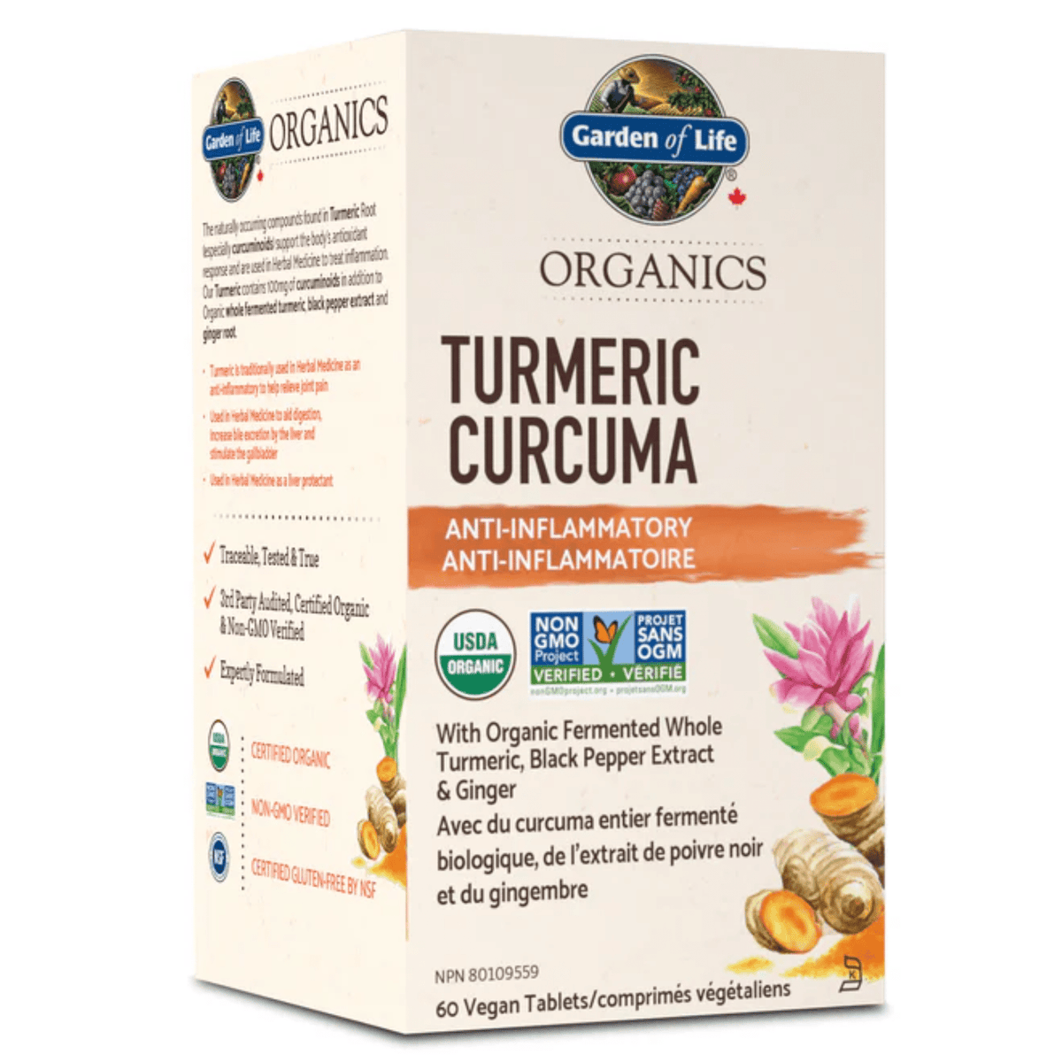 Garden Of Life Organics Turmeric 60 Vegan Tablets - Promotes Joint Health & Mobility, Inflammatory Response, Added Black Pepper Probiotics to Enhance Digestion