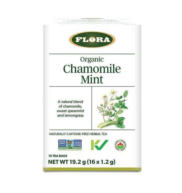 Flora Chamomile Mint Tea 16 Bags - Promotes Healthy Rest & Relaxation, Naturally Caffeine-Free, Hot or Iced, Sublime Thirst-Quencher