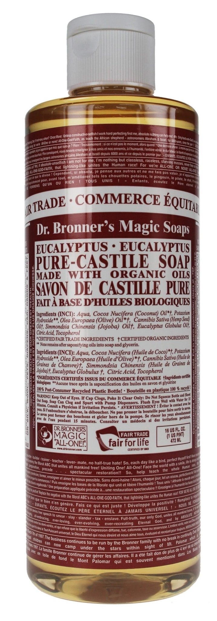 Dr. Bronner's 18 - in - 1 Hemp Eucalyptus Pure Castille Soap - 472ml - Nature's Source Inc